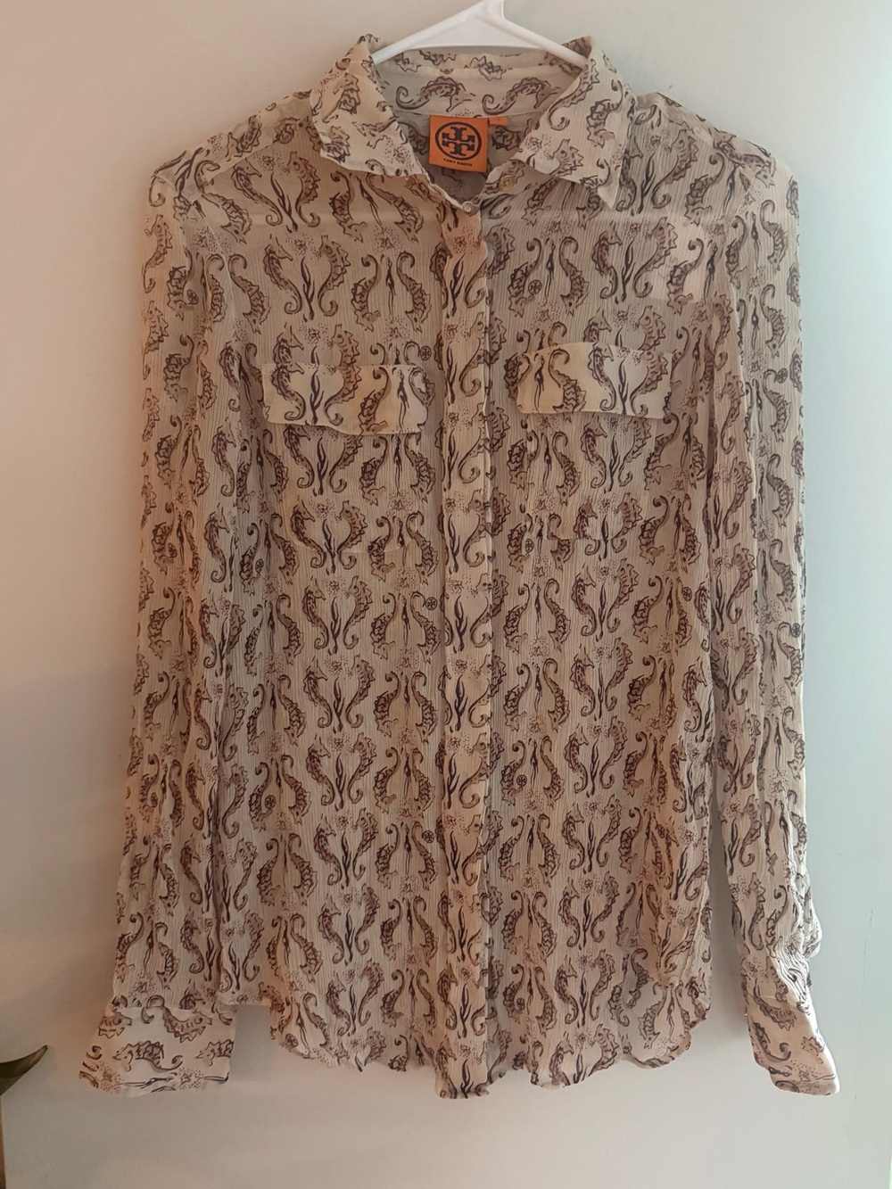Tory Burch Seahorse Print Blouse – Size 8